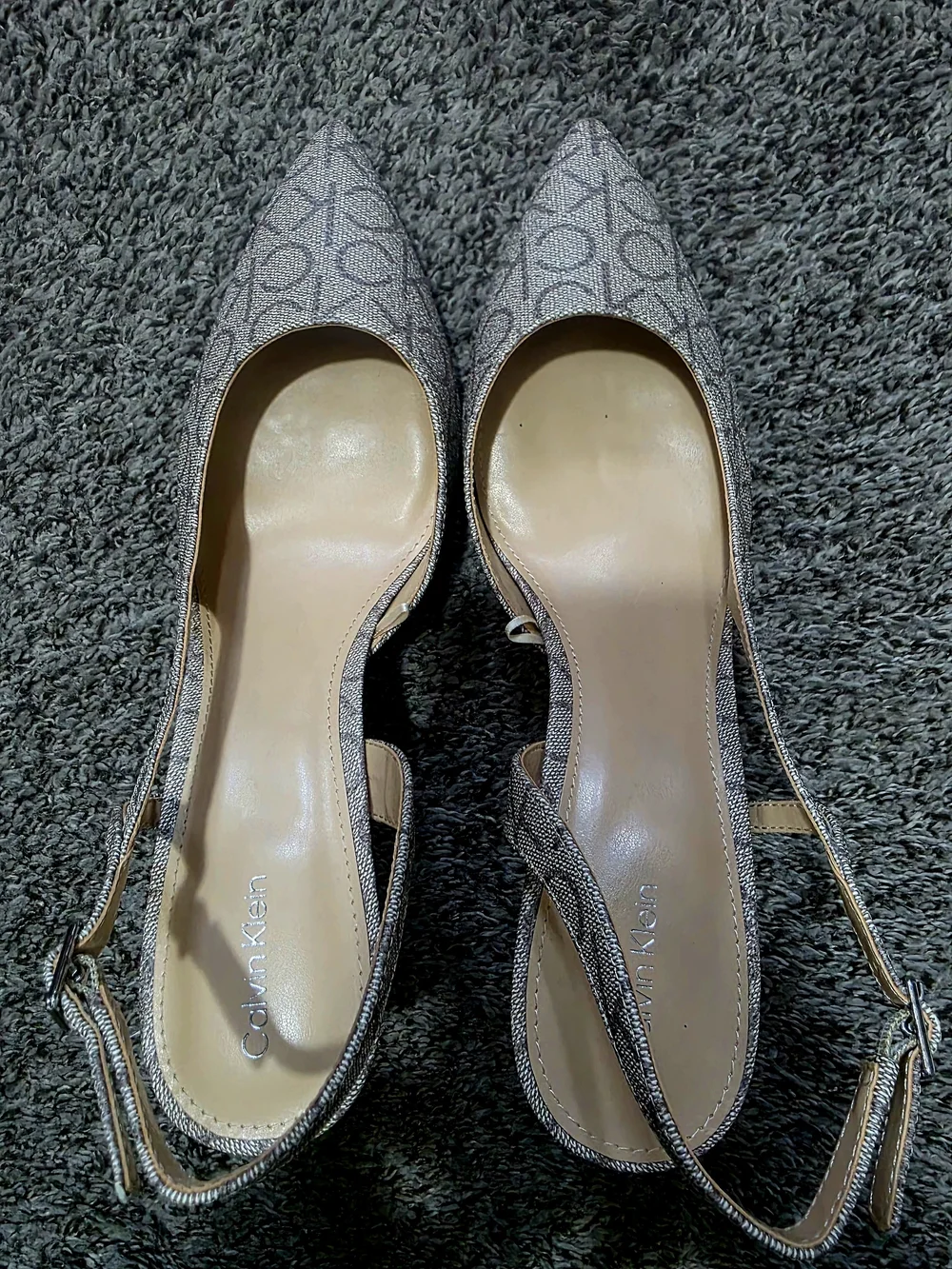 Calvin Klein Women's Beige Logo Slingback Pointed Toe Pumps